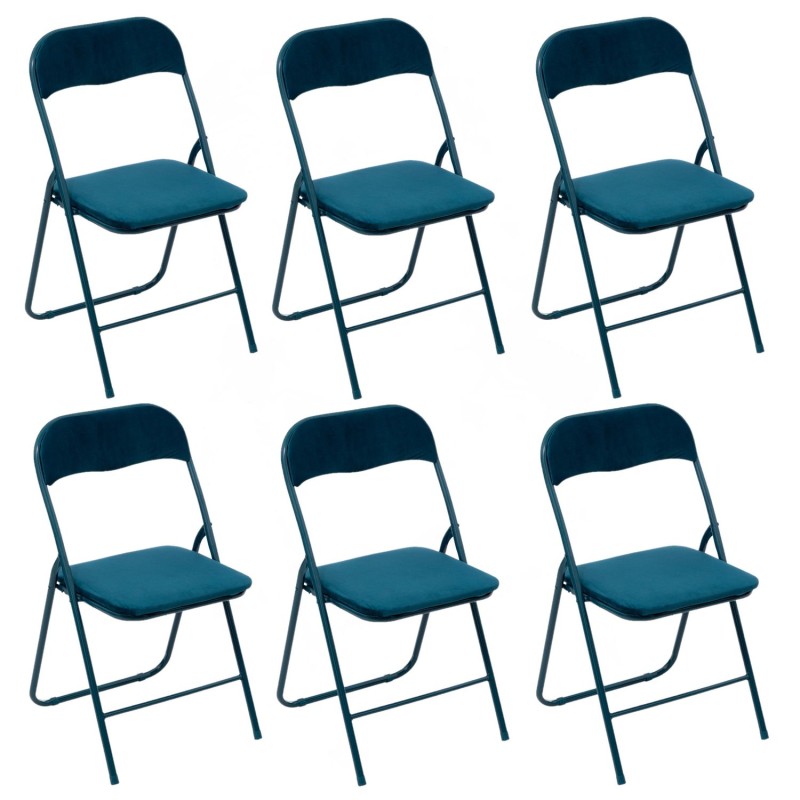 Lot de 6 chaises pliantes effet velours - Bleu