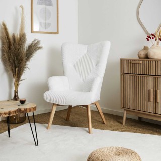 Fauteuil de salon scandi en patchwork Helsinki - Blanc