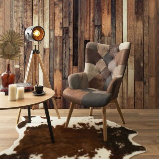 Fauteuil de salon scandi en patchwork Helsinki - Marron