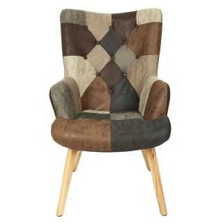 Fauteuil de salon scandi en patchwork Helsinki - Marron