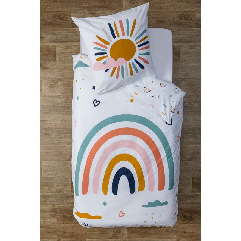 Parure de lit enfant Arc en ciel - 100% coton 57 fils - 140 x 200 cm Parure de lit enfant Arc en ciel - 100% coton 57 fils - 140 x 200 cm