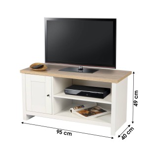 Meuble TV avec 1 porte et 2 niches de rangement en bois HANOI - Blanc