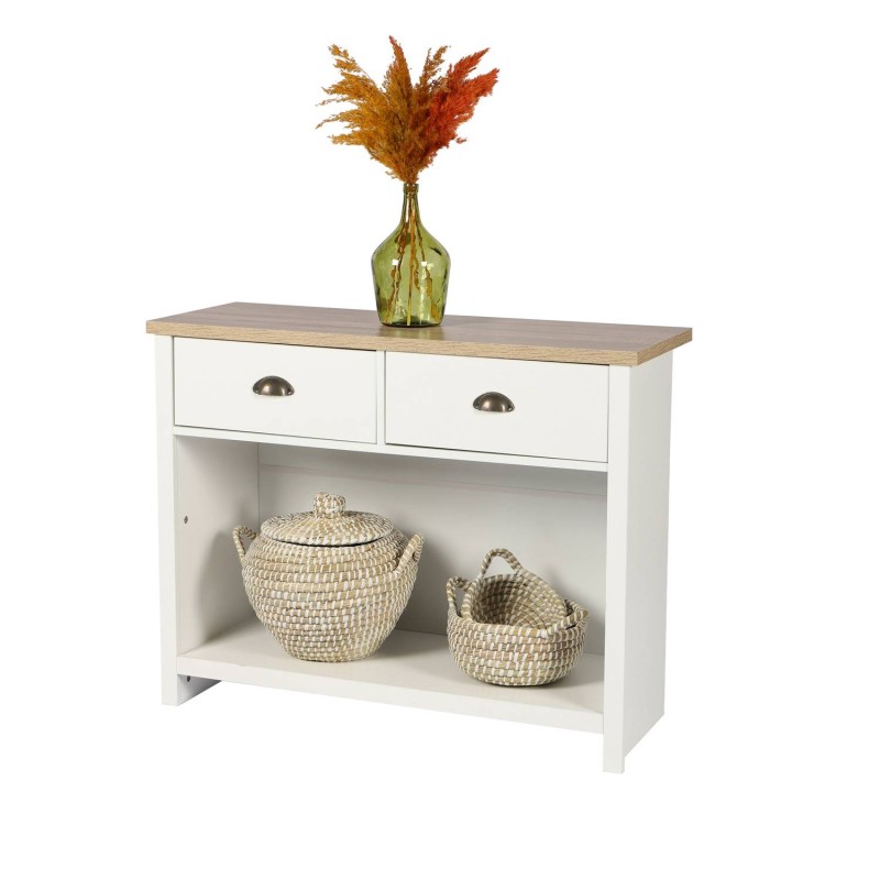 Console 2 tiroirs et 1 niche de rangement en bois HANOI - Blanc