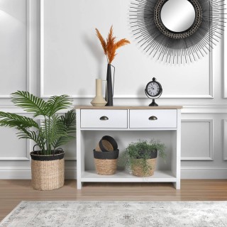 Console 2 tiroirs et 1 niche de rangement en bois HANOI - Blanc