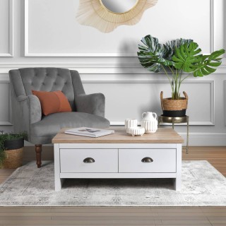 Table basse 2 tiroirs en bois HANOI - Blanc