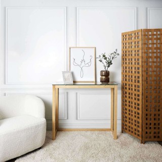 Console en verre et bois - Marron et transparent