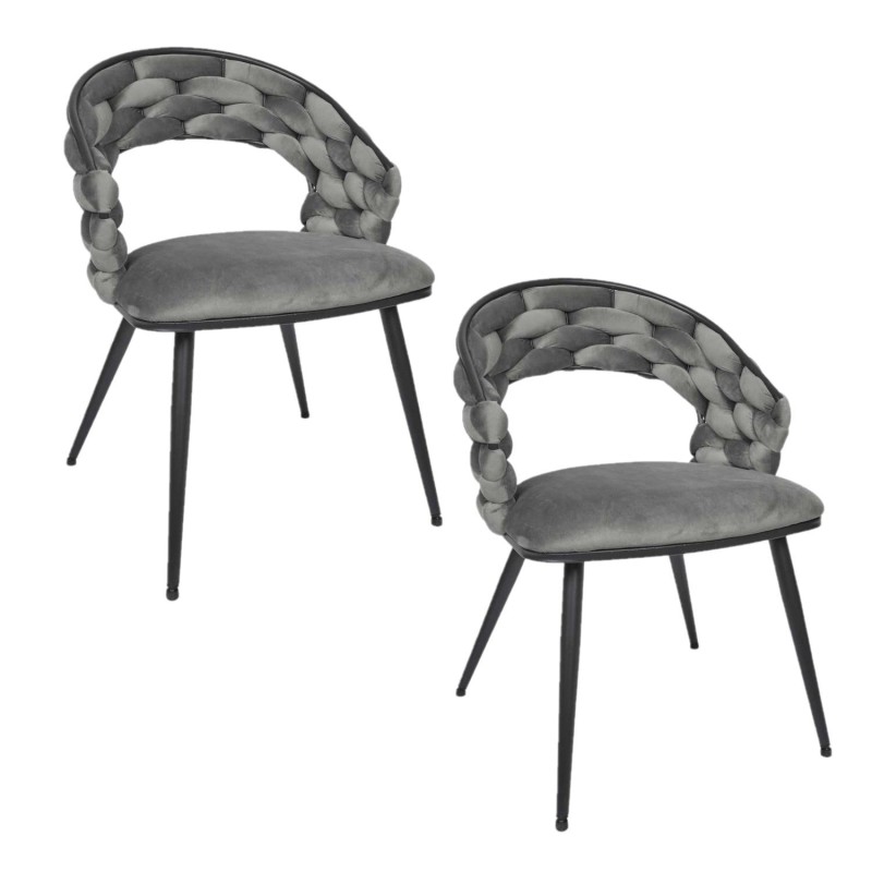 Lot de 2 chaises assise tressée LUND - Gris