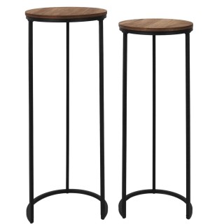 Lot de 2 selettes gigognes effet acacia et métal VISBY - Marron et noir