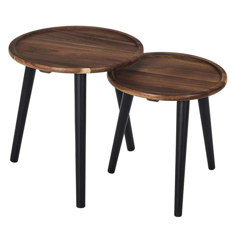 Lot de 2 tables gigognes rondes en acacia VISBY - Marron et noir