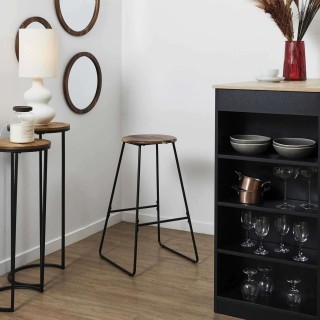 Tabouret de bar en acacia VISBY - Marron et noir