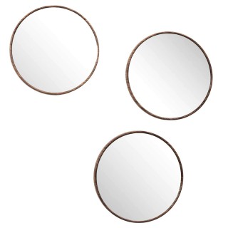 Lot de 3 miroirs ronds imitation bois - Diam 26 cm - Marron