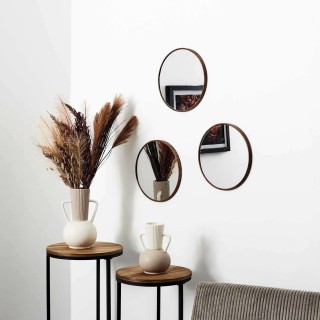 Lot de 3 miroirs ronds imitation bois - Diam 26 cm - Marron