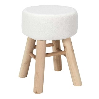 Tabouret en bois et bouclette KARSLAD - Blanc et marron