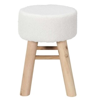 Tabouret en bois et bouclette KARSLAD - Blanc et marron