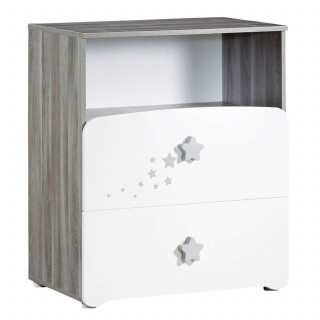 Commode 2 tiroirs Nao avec dispositif à langer - Sauthon - Blanc et gris