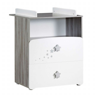 Commode 2 tiroirs Nao avec dispositif à langer - Sauthon - Blanc et gris