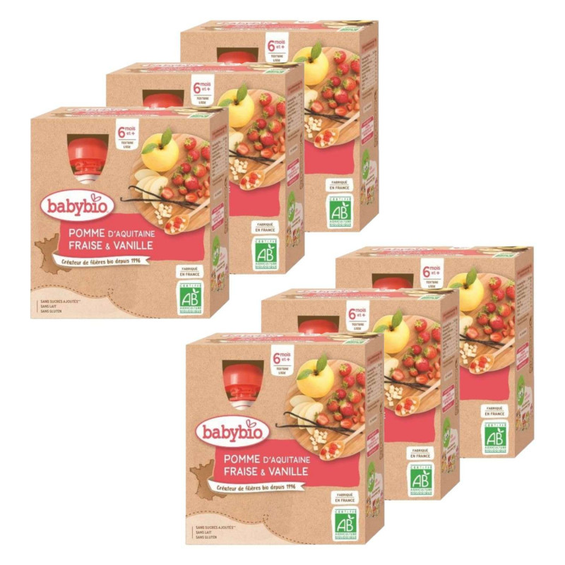 Lot 6x Gourde pomme, fraise et vanille BIO - 4x90g - Pack 360g