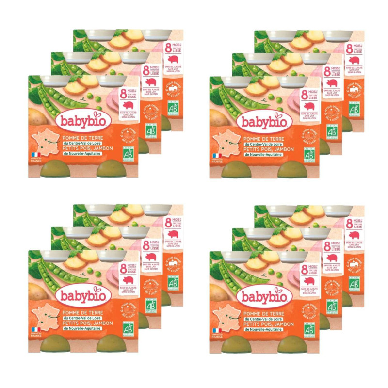 Lot 12x Pot pomme de terre, petits pois et jambon - 2x200g - Pack 400g