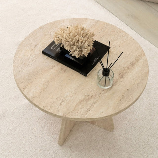 Table basse ronde effet travertin VALENCE - Beige