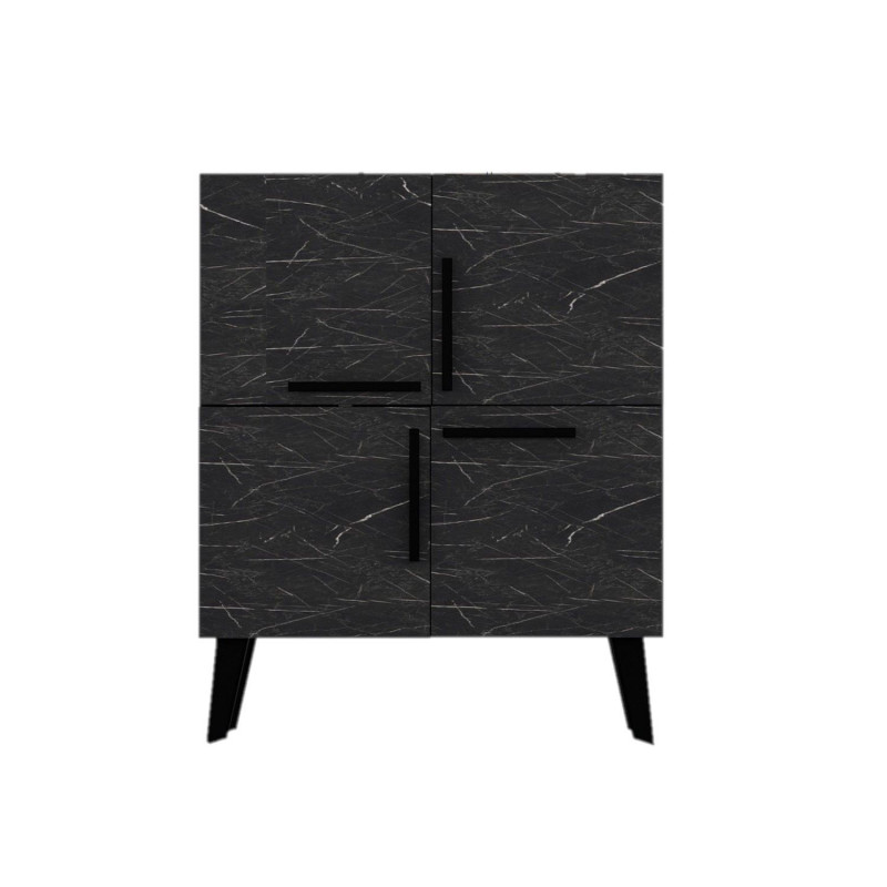 Buffet carré 4 portes en bois effet marbré - Noir Buffet carré 4 portes en bois effet marbré - Noir