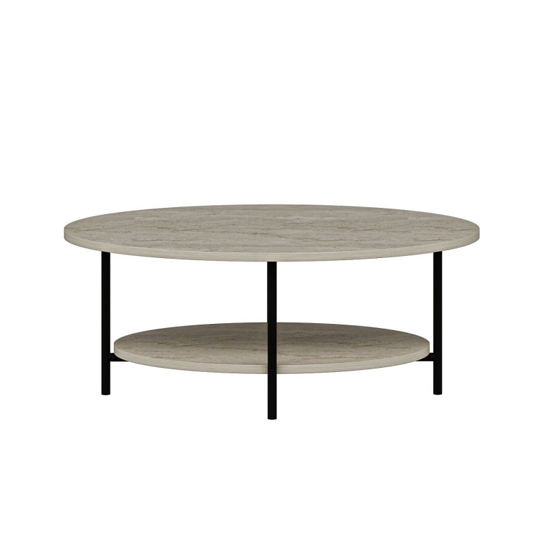 Table basse 1 étagère effet travertin - Beige et noir Table basse 1 étagère effet travertin - Beige et noir