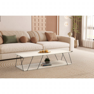 Table basse contemporaine effet travertin - Beige