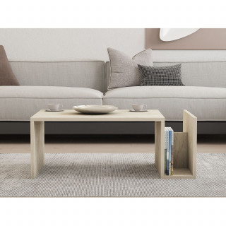 Table basse porte magazine effet travertin - Beige