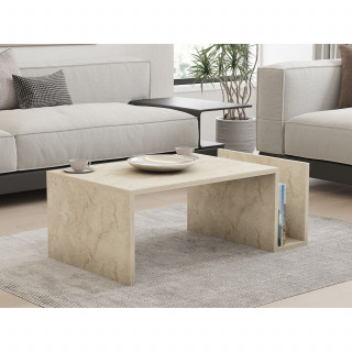 Table basse porte magazine effet travertin - Beige