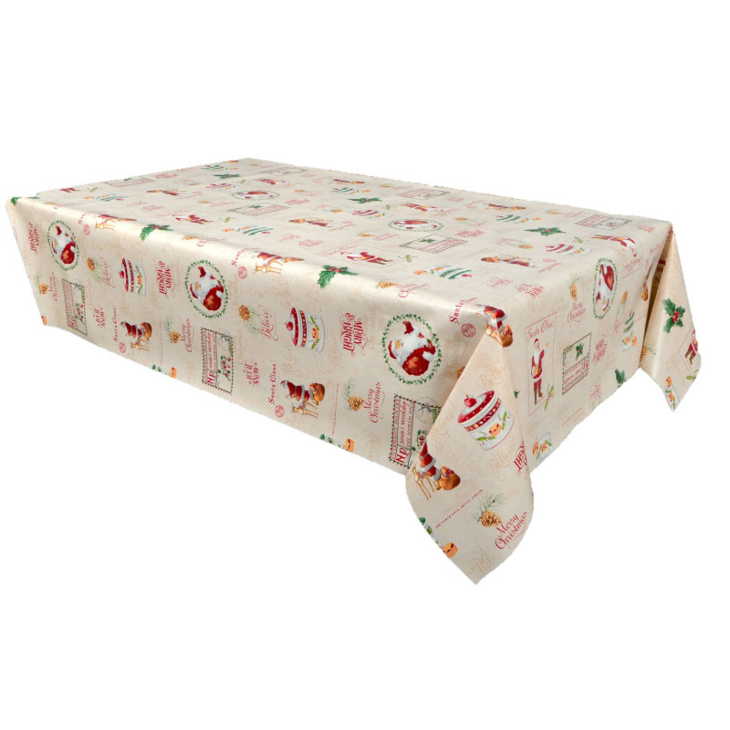 Nappe en toile cirée rectangulaire SANTA CLAUS - 140 x 250 cm - Ecru