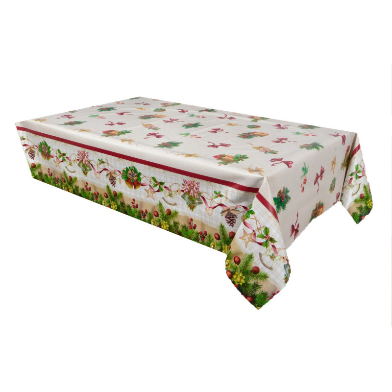 Nappe en toile cirée rectangulaire NŒUDS - 140 x 250 cm - Ecru