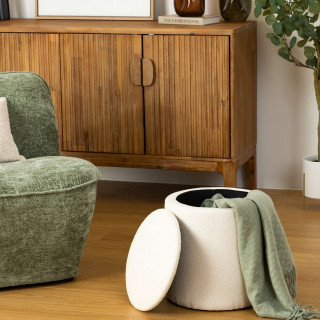 Pouf de rangement en bouclette - Blanc