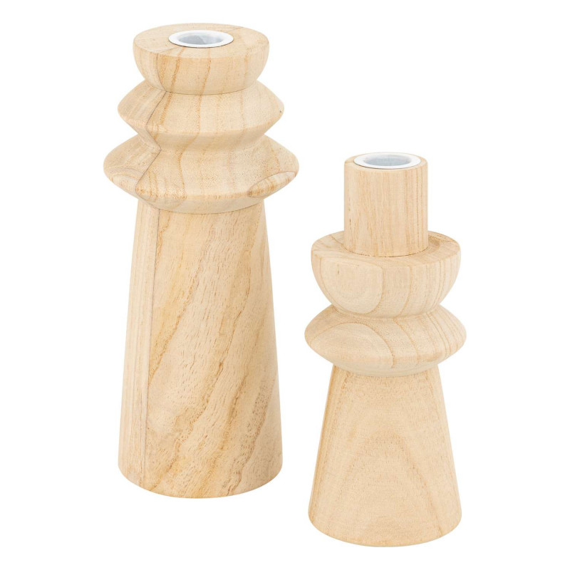 Duo de bougeoirs en bois - Beige