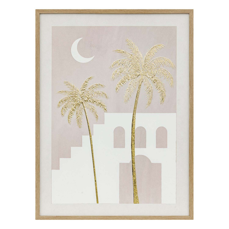 Toile imprimée encadrée MEDINA - 45 x 60 cm - Beige et doré