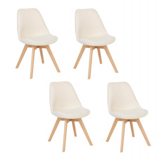 Lot de 4 chaises design scandinave en bouclette - Blanc