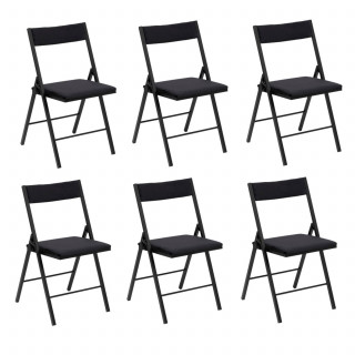 Lot de 6 chaises pliantes carrées effet velours - Noir