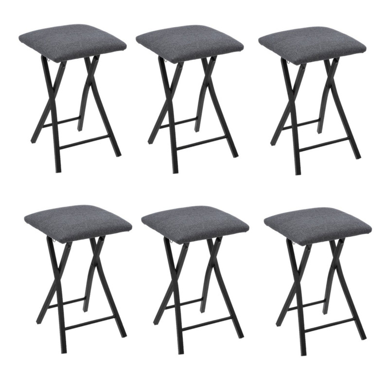 Lot de 6 tabourets d'appoint pliables confort - Gris