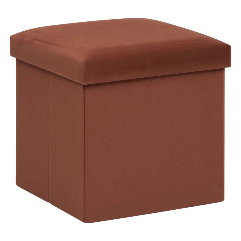 Pouf de rangement pliable en velours - Terracotta