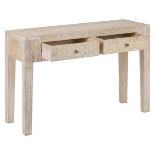 Console 2 tiroirs en bois massif SHIREL - Beige