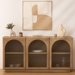 Buffet 3 portes en verre et bois LOUSADA - Beige