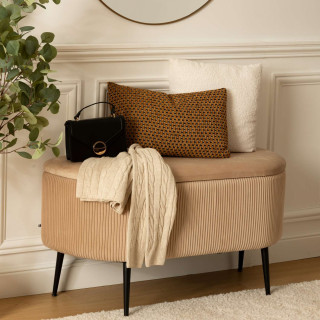 Banc de rangement en velours SOLARO - Beige