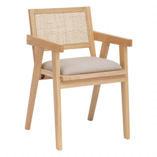 Fauteuil de table en bois et cannage KOLIA - Beige