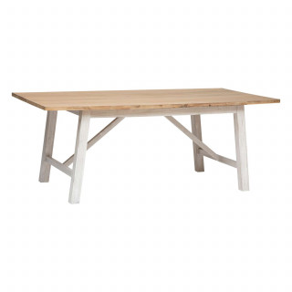 Table à manger en bois pour 6 personnes OLBIA - Beige et blanc