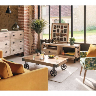 Meuble TV 1 porte en manguier SILAS - Beige