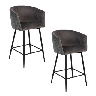 Lot de 2 fauteuis de bar en velours MARLO - Gris foncé