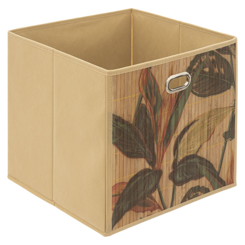 Boîte de rangement imprimé tropical en bambou et tissu Palawan - Marron et noir