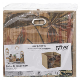 Boîte de rangement imprimé tropical en bambou et tissu Palawan - Marron et noir