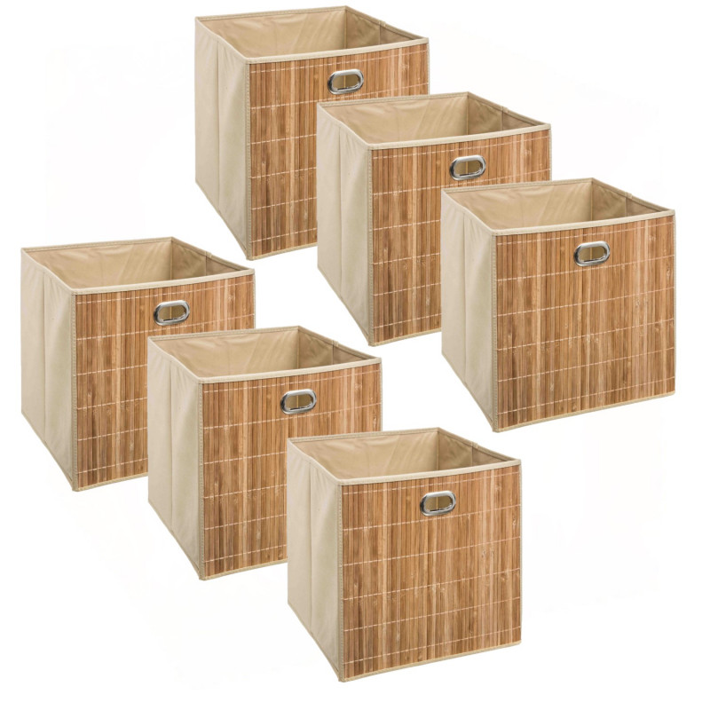 Lot de 6 Boîtes de rangement design en bambou et tissu - Beige