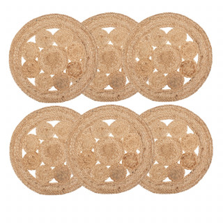 Lot de 6 sets de table en jute ajouré - Diamètre 38 cm - Beige