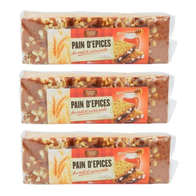 Lot 3x Pain d'épices tranché au miel et au sucre perlé - Etui 900g