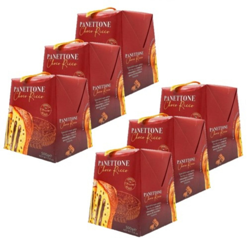 Lot 6x Panettone aux pépites de chocolat et fourré à la crème chocolat - Boîte 3kg